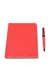 Hugo Boss Leather Notebook And Pen Set In Red