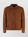 Hugo Boss Leather Overshirt With Collared Design And Pockets In Gold