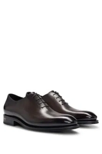 Hugo Boss Leather Oxford Shoes With Burnished Effect In Dark Brown