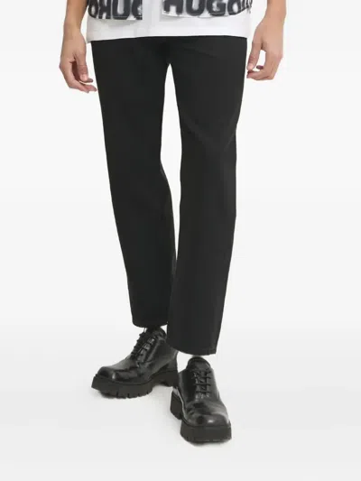 Hugo Boss Leather-patch Jeans In Black