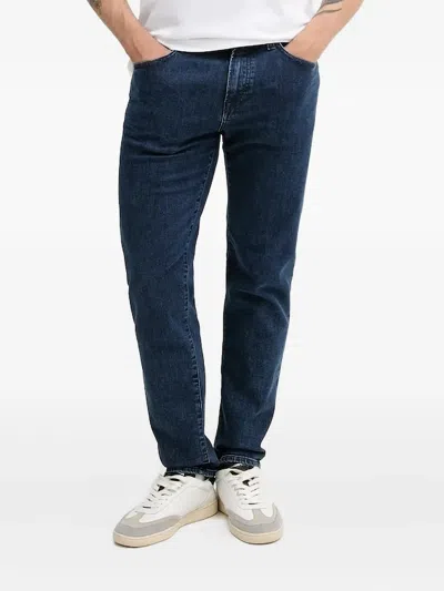 Hugo Boss Leather-patch Jeans In Blue