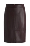 Hugo Boss Leather Pencil Skirt With Panelled Details In Brown