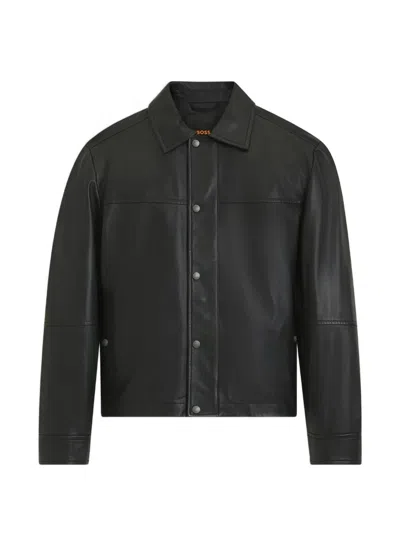 Hugo Boss Black Regular-fit Metal Logo Buttons Leather Jacket