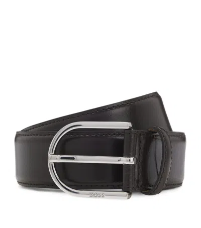 Hugo Boss Leather Rounded-buckle Belt In Blue