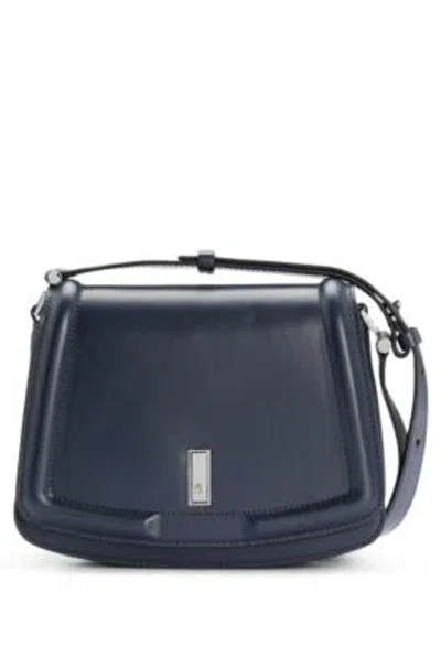 Hugo Boss Leather Saddle Bag With Signature Hardware And Monogram In Dark Blue