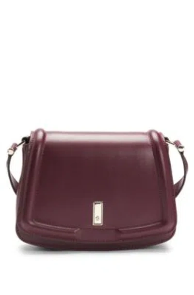 Hugo Boss Leather Saddle Bag With Signature Hardware And Monogram In Dark Red