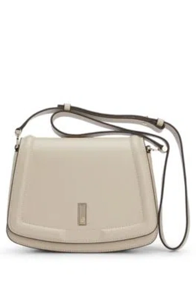 Hugo Boss Leather Saddle Bag With Signature Hardware And Monogram In Neutral