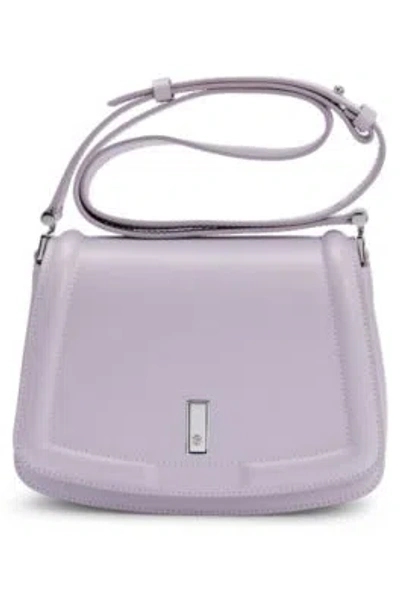 Hugo Boss Leather Saddle Bag With Signature Hardware And Monogram In Light Purple