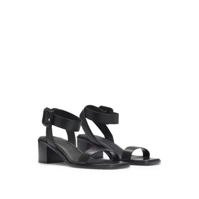 Hugo Boss Leather Sandals With Block Heel In Black