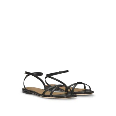 Hugo Boss Leather Sandals With Double B Monogram In Black