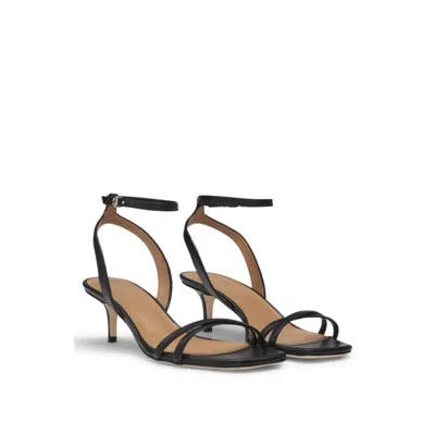 Hugo Boss Leather Sandals With Double B Monogram In Black