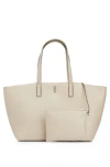 Hugo Boss Leather Shopper Bag With Signature Hardware In Light Beige
