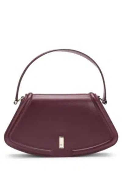 Hugo Boss Leather Shoulder Bag With Signature Hardware In Dark Red