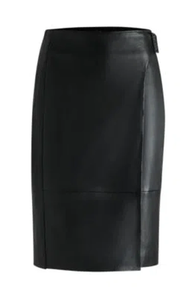 Hugo Boss Leather Skirt With Strap Detail In Black