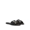 Hugo Boss Leather Slides With Gold-tone Double B Monogram In Black