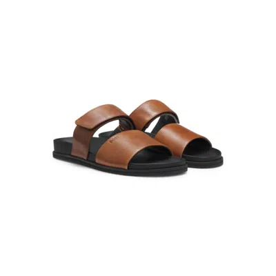 Hugo Boss Leather Slides With Riptape Strap In Multi