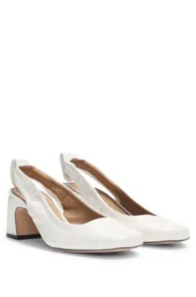 Hugo Boss Leather Slingback Pumps With Double B Monogram In White