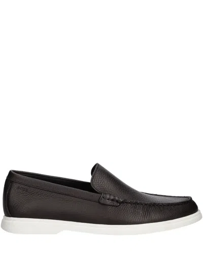 Hugo Boss Leather Slip-on Loafers In Black