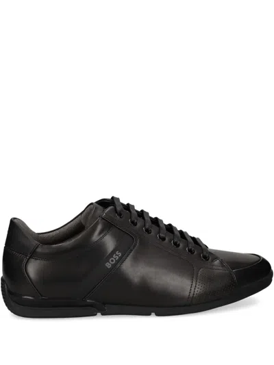 Hugo Boss Leather Sneakers In ブラック