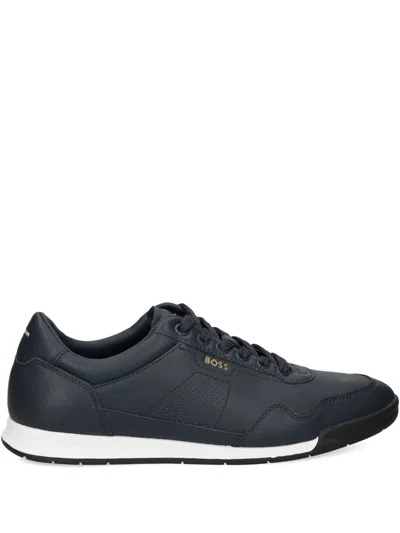 Hugo Boss Leather Sneakers In Blue