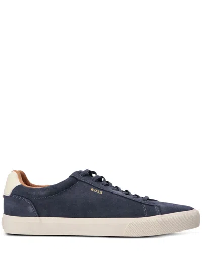 Hugo Boss Leather Sneakers In Blue
