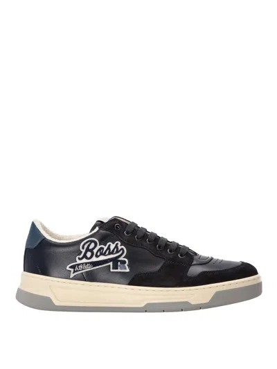 Hugo Boss Leather Sneakers In Dark Blue