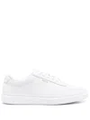 Hugo Boss Coated-leather Trainers With Gold-tone Logo In White