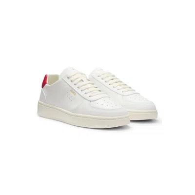 Hugo Boss Leather Sneakers With Gold-tone Logo In White