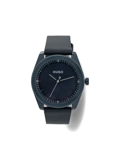 Hugo Boss Leather-strap 42mm In Blue