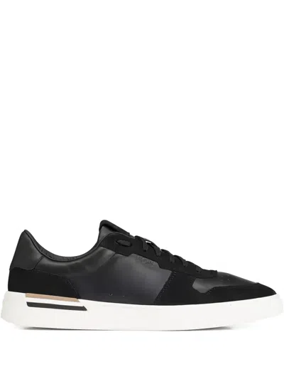 Hugo Boss Leather Suede Panel Trainers In Black