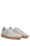 Hugo Boss Leather-suede Trainers With Foil-print Branding In Grey