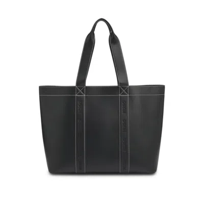 Hugo Boss Leather Tote Bag With Embossed Logo In Black
