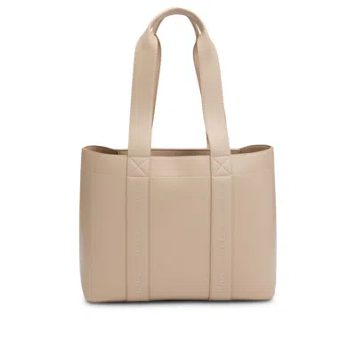 Hugo Boss Leather Tote Bag With Embossed Logo In Brown