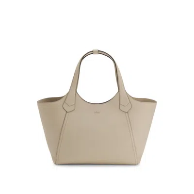 Hugo Boss Leather Tote Bag With Metallic Logo Lettering In Neutral