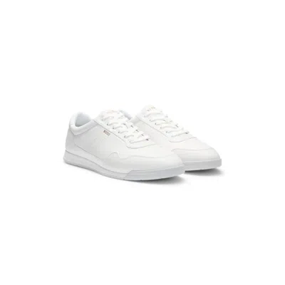 Hugo Boss Leather Trainers With Gold-tone Logo In White