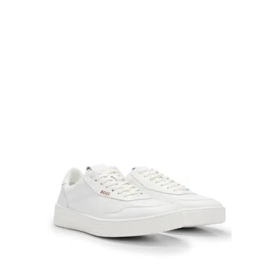 Hugo Boss Leather Trainers With Gold-tone Logos In White