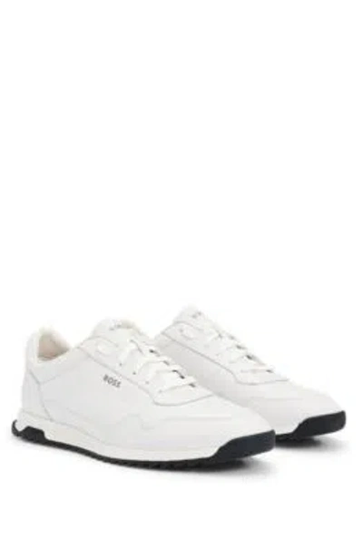 Hugo Boss Leather Trainers With Knurled Sole And Signature Details In White