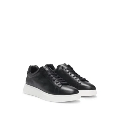 Hugo Boss Leather Trainers With Rubber Outsole In Black