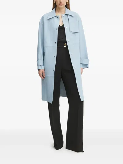 Hugo Boss Leather Trench Coat In Blue