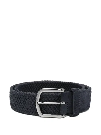 Hugo Boss Leather-trim Woven Belt In Blue