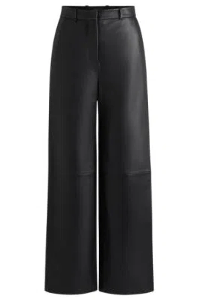 Hugo Boss Leather Trousers With Paneled Leg Detail In Black