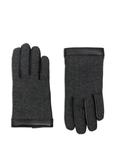 Hugo Boss Leather Wool Polyester Gloves In Gray