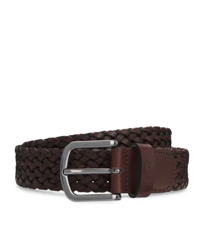 Hugo Boss Leather Woven Belt In Brown