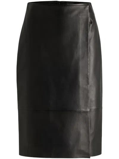 Hugo Boss Wrap-front Panel Skirt In Leather In Black