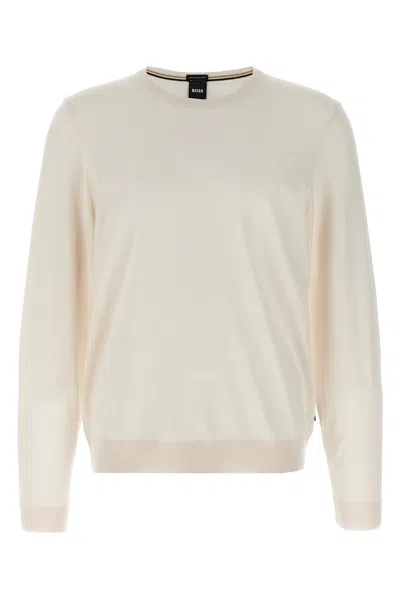 Hugo Boss Herringbone-structured Sweater In Virgin Wool And Cotton In White