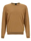 Hugo Boss Crew-neck Sweater In Cotton With Embroidered Logo In Beige