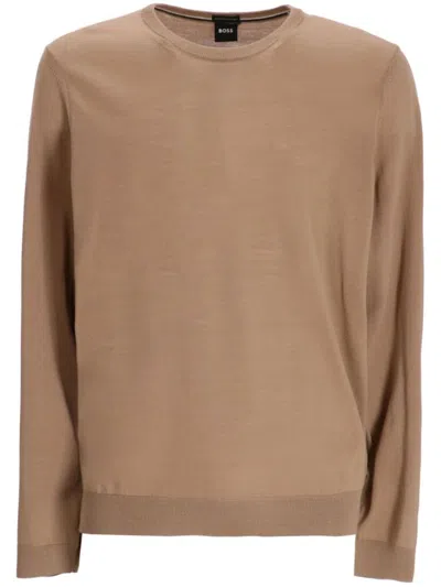 Hugo Boss Leno-p Virgin-wool Jumper In Brown