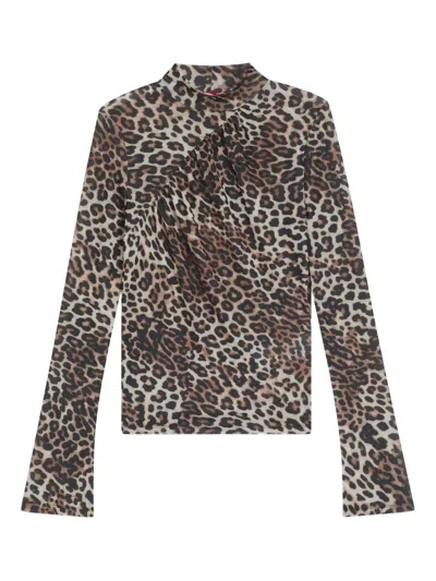Hugo Boss Leopard-print Mock-neck Top In Neutral