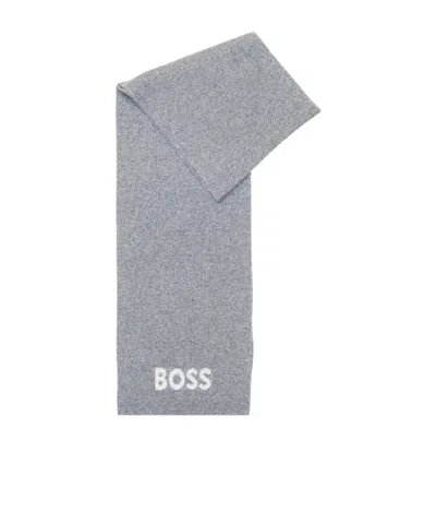 Hugo Boss Logo-intarsia Ribbed Scarf In Gray