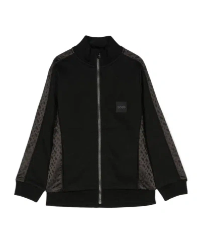Hugo Boss Letters Spliced Zippered Sweatshirt In Black
